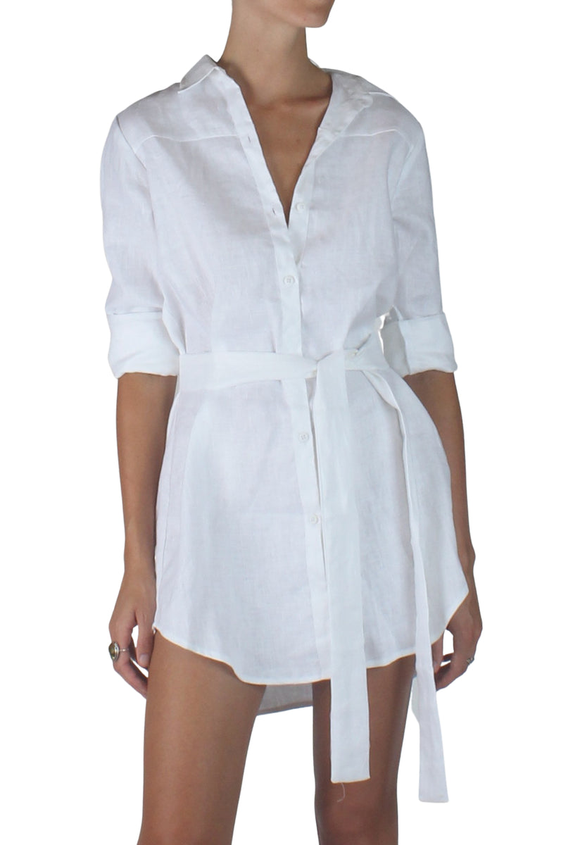 Saint Tropez Linen Mini Dress White MUSEUM Saint Tropez Linen Mini Dress White MUSEUM