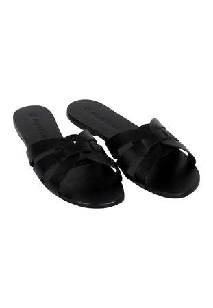 Corfu Leather Sandals Black