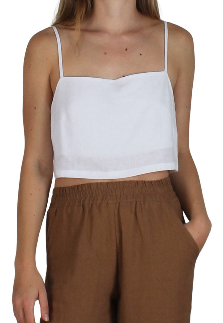 Linen Crop Cami White