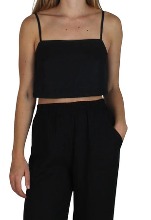 Crop Linen Cami Black